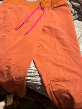Figs Orange scrub Pants with Hot Pink Drawstring